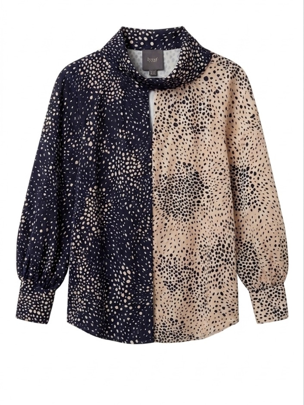 Lyssé Two-Tone Spot Print Blouse in Navy and Cream